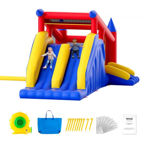 

VEVOR Castello Gonfiabile, Trampolino da Gioco per Esterni, Castello Gonfiabile con Ventilatore, Scivolo e Borsa di Stoccaggio, Castello Gonfiabile per Giardino Familiare, 465 x 260 x 235 cm