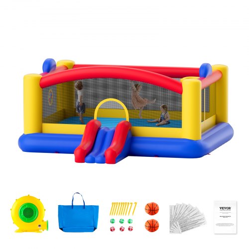 

VEVOR Castello Gonfiabile, Trampolino per Casetta da Gioco all'Aperto, Castello Gonfiabile con Ventilatore, Scivolo e Borsa di stoccaggio, Castello Gonfiabile 450 x 440 x 203 cm per Cortile