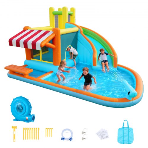 

VEVOR Castello Gonfiabile da Esterno per Bambini Parco Acquatico 455x390x238 cm, Castello Gonfiabile con Scivolo Piscina Bancarella Capienza ca. 3-4 Bambini 3-8 Anni, Gioco d'Acqua per Esterno