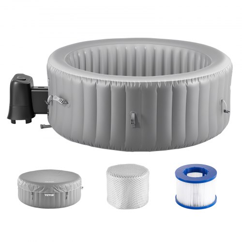 

VEVOR Vasca Rotonda da Bagno Gonfiabile, per 2 a 4 Persone 180x66 cm, con 110 Getti Rilassanti, Filtro, Copertura, Tappetino, Pannello Controllo, Piscina Termale per Esterni, Grigio