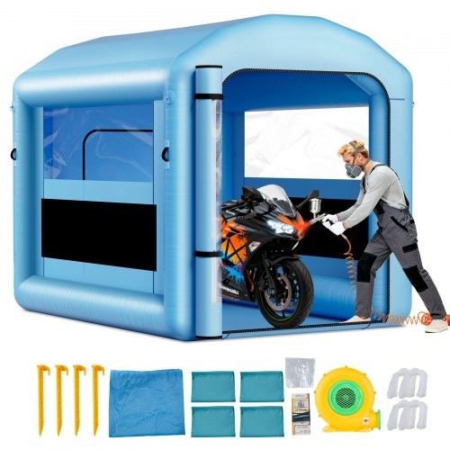 VEVOR Cabina di Verniciatura Gonfiabile 3 x 2,5 x 2,5 m, Tenda per Cabina di Vernice a Spruzzo con Ventilatore da 550W Filtraggio d'Aria Finestra in PVC, Tetto Rotondo, per Automobilistici