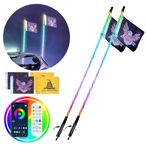 

VEVOR 2 PZ 121,92 cm Whip Light, APP e telecomando RF LED Whip Light, impermeabile 360° Spiral RGB a caccia di fruste illuminate con 4 bandiere, per UTV, ATV, motocicli, RZR, Can-am, camion, fuoristrada,