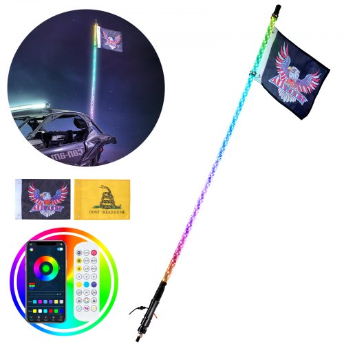 

VEVOR luce a frusta 5 piedi, APP e telecomando RF, luce a frusta a LED, fruste RGB a spirale 360° impermeabili con illuminazione 2 bandiere, per UTV, ATV, motocicli, RZR, Can-Am