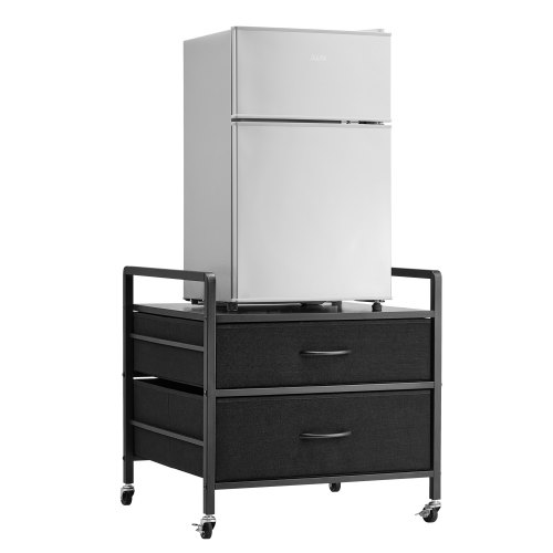 

VEVOR Supporto per Minifrigo con Contenitore, Tavolo per Minifrigo 530 x 522 mm con 2 Cassetti e 4 Ruote Girevoli, Ripiano Mobile per Minifrigo, Organizer Nero per Minifrigo per Dormitorio