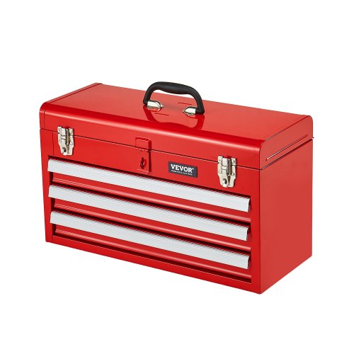 

VEVOR Cassetta degli Attrezzi in Metallo, 520 mm con 3 Cassetti Cassetta degli Attrezzi Portatile in Metallo, Cassetta degli Attrezzi con Rivestimenti Piedini, Acciaio con Cuscinetti a Sfera, Rosso