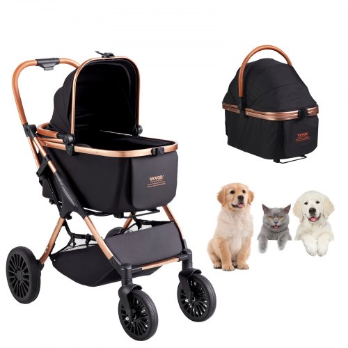 

VEVOR Passeggino per Cani 4 Ruote Girevoli Passeggino per Animali Carico 30 kg Passeggino per Gatti con Freni Supporto Rimovibile Cestino Portaoggetti Cuscino per Cani di Piccola/Media Taglia, Nero