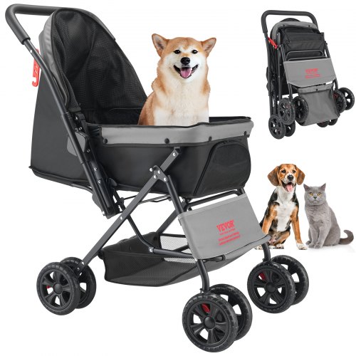 

VEVOR Passeggino per Animali Domestici, Passeggino per Cani a 4 Ruote con Freni, Capacità di Peso di 20 kg, Portatile Maniglia Reversibile con Finestre in Rete Traspirante per Piccoli Cani Gatti