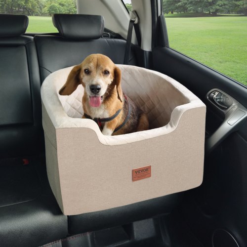 

VEVOR Seggiolino Auto per Cani di Piccola Taglia Media 25 kg, Rialzo per Cani Impermeabile, Tasca Portaoggetti, Guinzaglio di Sicurezza con Clip, Imbottitura in Spugna, Cuccia per Cani, Marrone