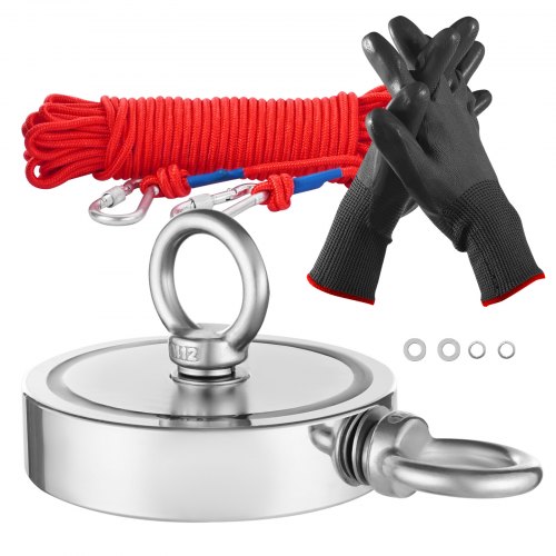 

VEVOR Kit da Pesca con Magnete su Entrambi Lati da 907 kg Kit da Pesca con Magnete al Neodimio per Terre Rare, Kit da Pesca con Magnete Potente Include Rampino, Guanti, Golfare e Corda Resistente
