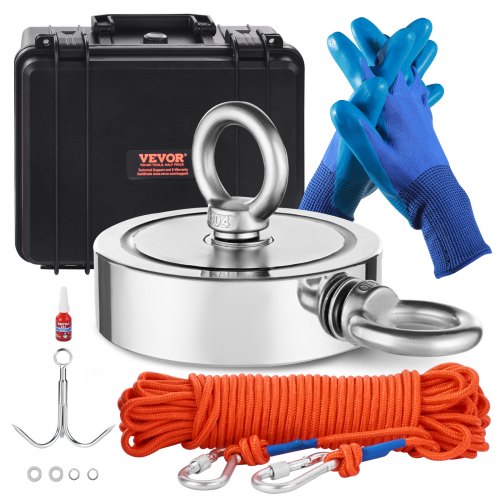 

VEVOR Kit da Pesca con Magnete da 635 kg kit da Pesca con Magnete a Doppia Faccia, Kit da Pesca Magnetico al Neodimio per Terre Rare Include Rampino, Corda Resistente, Guanti, Borsa per Trasporto