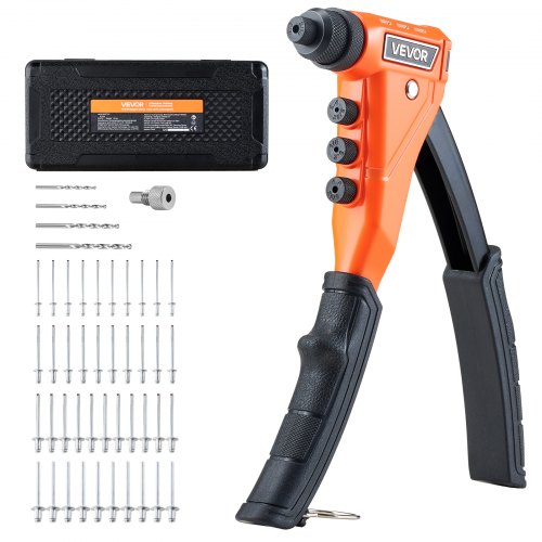 

VEVOR Kit Rivettatrice Manuale con 200 Rivetti Ciechi, Rivettatrice Monouso per Impieghi Gravosi con 4 Naselli Intercambiabili, 4 Punte da Trapano e Custodia per il Trasporto, per Metallo, Casa