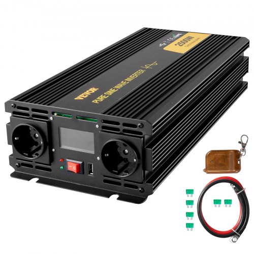 

VEVOR 2500W Invertitore a Onda Sinusoidale Pura GYS-2500W con LCD, Potenza di Uscita, 12V CC a 230V CA, Inverter Onda Pura 12V 230V 2500W, Invertitore Convertitore di Potenza, con LCD e Telecomando