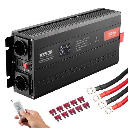 

VEVOR Convertitore di Potenza a Onda Sinusoidale, Convertitore Potenza 3000W CC da 12V a CA 230V Display LCD e Telecomando per Grandi Elettrodomestici, FCC