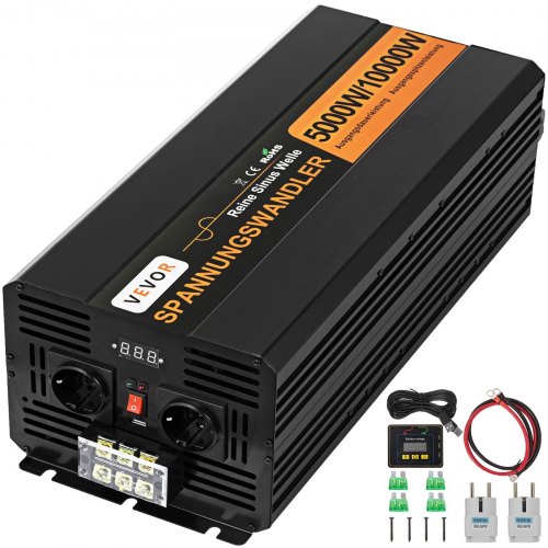 

VEVOR Inverter di Potenza Sinusoidale Pura 5000W da 24V CC a 230V CA 50 Hz Potenza di Picco 10000W per Apparecchi e Emergenza del Sistema Solare