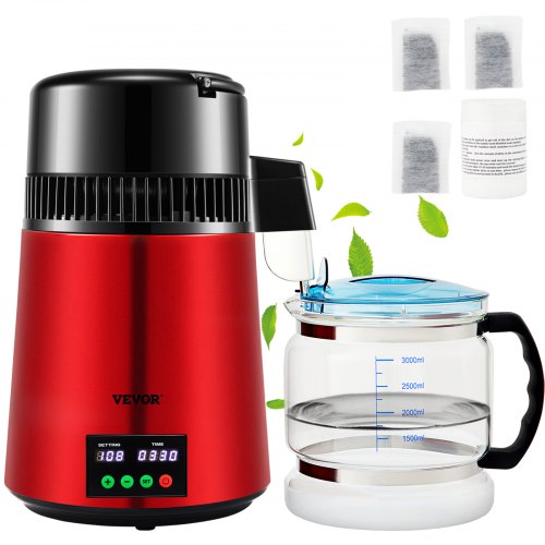 

VEVOR Distillatore d'Acqua Volume della Canna 4L, Distillatore per Purificazione dell'Acqua 1 L/H 750 W con Contenitore in Vetro, per Cucina Uffici, Laboratori, Ospedali, Cliniche Dentistiche, ecc.
