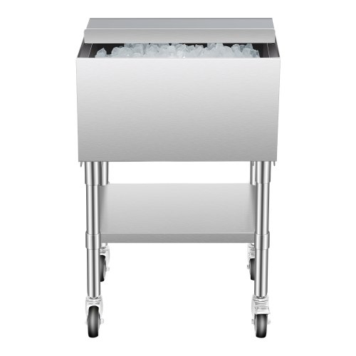 

VEVOR Contenitore per Ghiaccio Commerciale da 61,6 L Contenitore per Ghiaccio con Ruote, Carrello per Frigorifero in Acciaio Inox 610 x 484 x 935 mm con Coperchio Scorrevole, per Bar, Ristorante, Pub