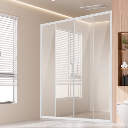 

VEVOR Porta Doccia Doppia Scorrevole 147x150x178 cm, Porta per Box Doccia Vetro Temperato Trasparente 6 mm, Impermeabile, Infrangibile, Resistente alle Macchie Ferramenta in Acciaio Inox, Cromato