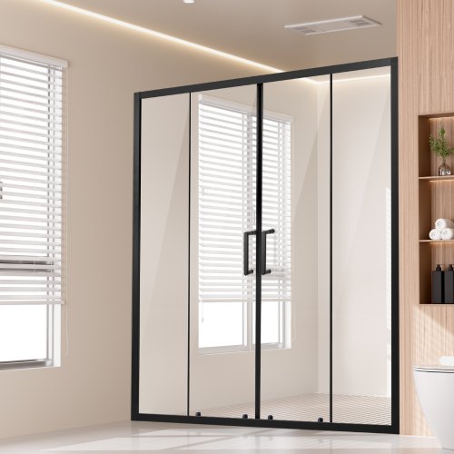 

VEVOR Porta Doccia Doppia Scorrevole 147x150x178 cm, Porta per Box Doccia in Vetro Temperato da 6 mm, Impermeabile, Infrangibile, Resistente alle Macchie, con Ferramenta in Acciaio Inox, Nero Opaco