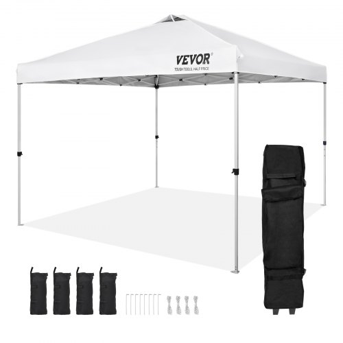 

VEVOR Gazebo Tenda Pop-up Pieghevole 3 x 3 m Telo Rivestito in Argento PU 250 D con Borsa a Rotelle Portatile, Tendalino Impermeabile per Eventi Feste da Campeggio all'Aperto Giardino Cortile Bianco