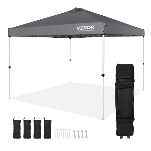 

VEVOR Gazebo Tenda Pop-up Pieghevole 3 x 3 m Telo Rivestito in Argento PU 250 D con Borsa a Rotelle Portatile, Tendalino Impermeabile per Eventi Feste da Campeggio all'Aperto Giardino Cortile Grigio