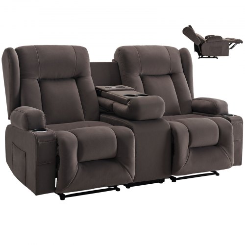 

VEVOR Divano Reclinabile Elettrico a Due Posti, con Riscaldamento e Massaggio, Divano Reclinabile Elettrico in Pelle Scamosciata con Console Centrale, Porte USB, Portabicchieri e Borse Laterali