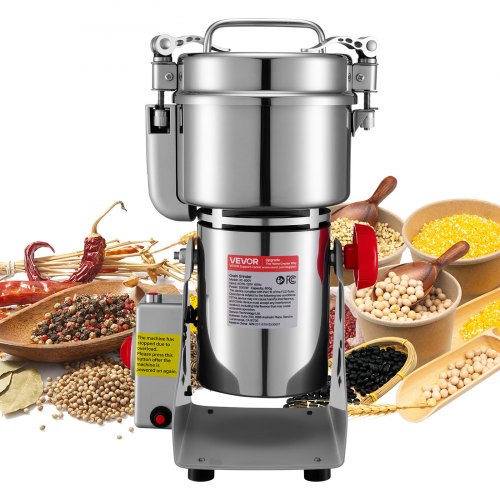 

VEVOR Macina Spezie Elettrico Commerciale da 800 g, Polverizzatore in Acciaio Inossidabile ad Alta velocità da 2100 W, per Cereali Secchi, Spezie, Cereali, Caffè, Mais e Pepe, Tipo Oscillante