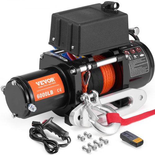 

VEVOR Argano Elettrico 2722 kg Argano per Camion 12 V CC con Φ0,6 x 1676,4 cm di corda sintetica in Alluminio, Passacavo, Telecomando Senza Fili e Cablato, per Traino di Fuoristrada SUV Camion Jeep