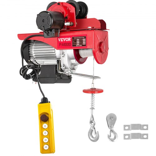 

VEVOR Sollevamento Paranco Elettrico a Fune con Carrello 1000kg 220V, Paranco Elettrico Colore Rosso Altezza di Elevazione 3 m / 10 Piedi