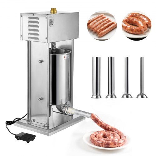 

VEVOR Insaccatrice Elettrica per Salsicce, Insaccatrice Verticale per Carne da 12 L, Controllo della Velocità Continuo e Pedale, in Acciaio Inox con 4 Tubi di Insacco, per Uso Commerciale e Domestico