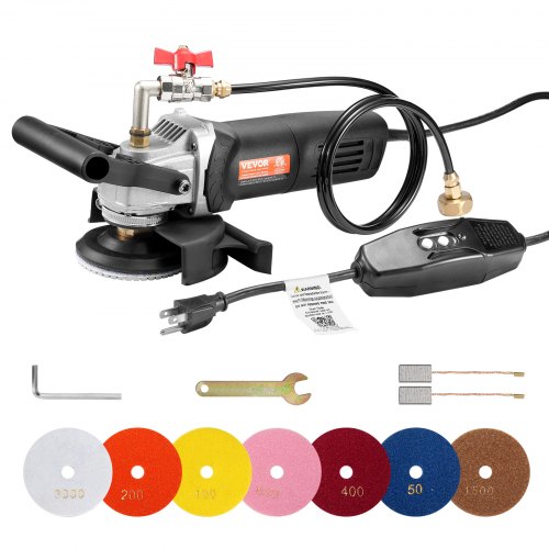 

VEVOR Lucidatrice a Umido 800 W, Lucidatrice per Calcestruzzo da 100 mm 6 Velocità Regolabile 7 Tamponi per Lucidatura 1000-4000 giri/min, Interruttore GFCI, per Marmo, Pietra, Roccia, Piastrelle