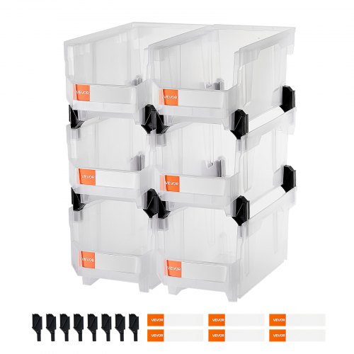 

VEVOR Contenitori Impilabili in Plastica, 377 x 215 x 180 mm, 6 Pezzi, Contenitori in Plastica per Organizzare Oggetti in Armadio, Piccole Parti, Forniture per Ufficio, Altri Accessori, Trasparenti