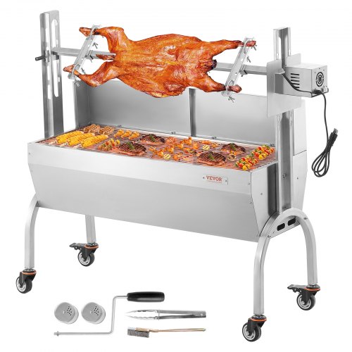 

VEVOR Griglia per Agnello Griglia per Arrosto, Griglia per Barbecue con Ruote Carico max. 90 kg per Maiale, Agnello, Motore Elettrico 52 W, Girarrosto Commerciale Acciaio Inox, Griglia da Esterno