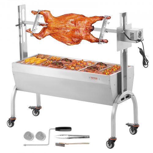 

VEVOR Griglia per Agnello Griglia per Arrosto, Griglia per Barbecue con Ruote Carico max. 90 kg per Maiale, Agnello, Motore Elettrico da 52 W, Girarrosto Commerciale Acciaio Inox Lunghezza 1158mm