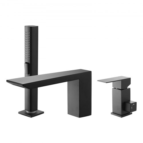 

VEVOR Rubinetto per Vasca da Bagno Romano con 3 Fori, Set Rubinetto Miscelatore per Vasca da Bagno con Doccetta 1 Maniglia a Cascata, Doppia Opzione di Flusso d'Acqua, Nero
