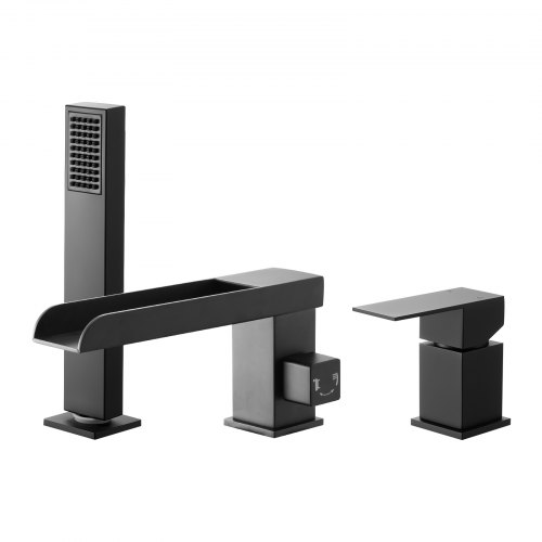 

VEVOR Rubinetto per Vasca da Bagno Romano con 3 Fori, Set Rubinetto Miscelatore per Vasca da Bagno con Doccetta 1 Maniglia, Doppia Opzione di Flusso d'Acqua, Nero Opaco