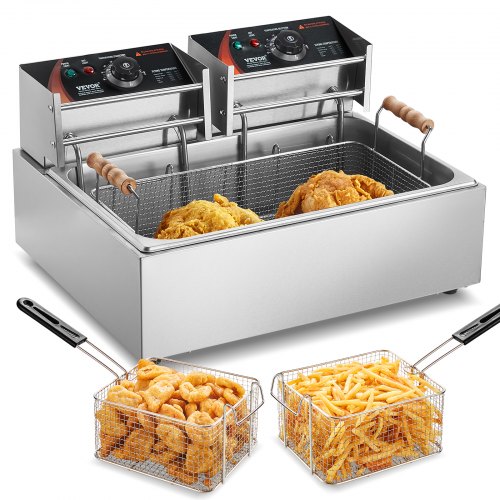 

VEVOR Friggitrice Professionale Elettrica per Tacchino da 2500W con 3 Cestelli Rimovibili, Friggitrice a Olio Singolo da Banco in Acciaio Inox di Grande 17 L, per Uso Cucina Ristorante, Argento