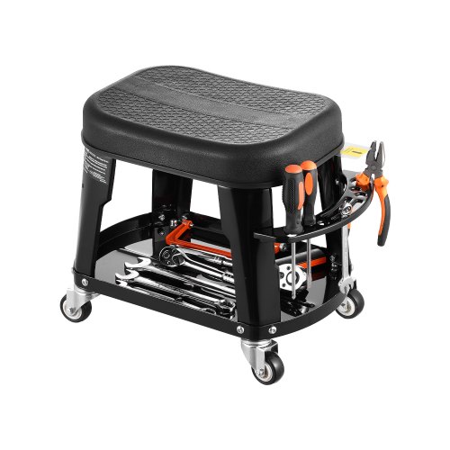 

VEVOR Sgabello da Meccanico, Capacità di 136 kg Sgabello da Garage Girevole a 360° con Ruote, Vassoio Portautensili e Portacacciavite, Resistente, per Garage, Officina e Riparazione Auto, Nero