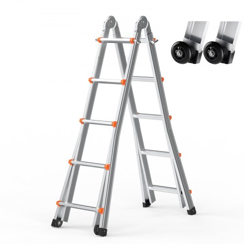

VEVOR Scala Telescopica A Frame, Scala Estensibile Compatta in Alluminio 5120 mm, Scala Pieghevole Portatile, Scala Telescopica per Camper, Compiti a Casa, Tetto Interno ed Esterno, Carico 149,7 kg