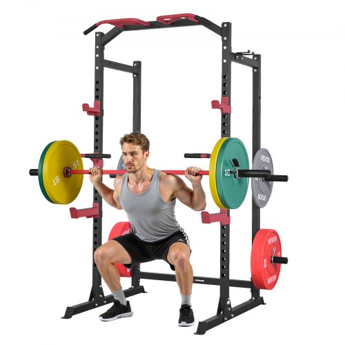 

VEVOR Basic Power Rack per Allenamento da Palestra Domestica, Bilanciere e Altezza Regolabile, Attrezzatura per Allenamento di Forza in Palestra con Ganci a J e Altro per Distensioni su Panca