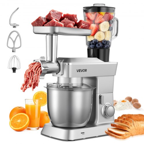 

VEVOR Impastatrice Mescolatore per Cucina da 1300 W con Ciotola in Acciaio Inox 4,3 L e Ciotola per Mescolare 1,5 L, Impastatrice con 6 Velocità e Gancio per Impastare, Frusta e Sbattitore