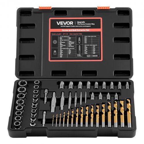 

VEVOR Kit di Estrattori per Viti Rotte 54 pezzi Kit di Strumento per Rimozione di Dadi Danneggiati Arrotondati, Utensili per Riparazioni Domestiche da Officina Materiale in Acciaio Cr-Mo