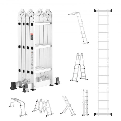 

VEVOR Scala Pieghevole Multiuso, Scala Telescopica Regolabile 3 Gradini con Struttura ad A, Scala Estensibile per Impieghi Gravosi con Altezza 3,7 m Capacità 149,7 kg per Lavori Domestici all'Aperto
