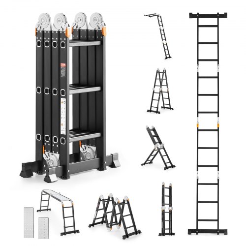 

VEVOR Scala Pieghevole Multiuso 3 Gradini 3,7 m con Asse per Ponteggio 149,7 kg