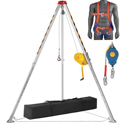 

VEVOR Kit treppiede per spazi confinati, treppiede di salvataggio da 2500 libbre, gambe da 1,6 a 2,45 m Cavo da 30 m imbracatura, borsa di stoccaggio per spazi ristretti tradizionali