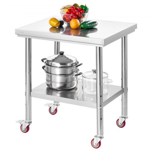 

VEVOR Tavolo in Acciaio Inox, Tavolo da Lavoro per la Preparazione degli Alimenti da 760 x 600 x 850 mm con Ruote, con Postazioni di Lavoro Regolabili per Cucina Commerciale, Ristorante, Hotel