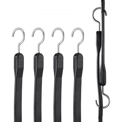 

VEVOR 4 Pezzi di Corda Elastica Piatta, Cinghie Elastiche Resistenti 20 mm con Ganci a S in Acciaio, Include Corda Elastica da 1016 mm, per Merci, Teloni, Camion e Tende, Corda Elastica Piatta Nero
