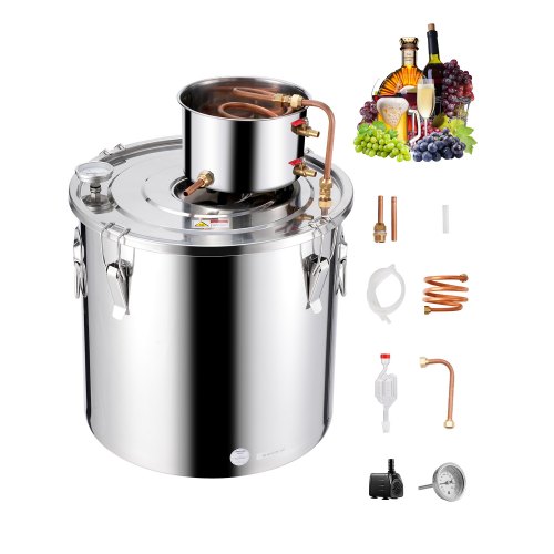 

VEVOR Distillatore di Alcool 50 L Distillatore di Alcool Acqua in Acciaio Inossidabile con Bobina di Rame, Kit di Fermentazione per Raffinazione Birra Fatta in Casa con Termometro e Pompa, Argento
