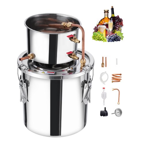 

VEVOR Distillatore di Alcool 11,4 L Distillatore di Alcool Acqua in Acciaio Inossidabile con Bobina di Rame, Kit di Fermentazione per Raffinazione Birra Fatta in Casa con Termometro e Pompa, Argento