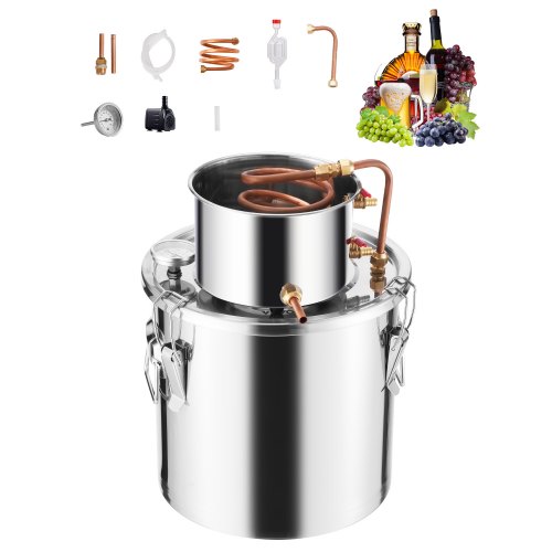 

VEVOR Distillatore di Alcol, Distillatore Acqua in Acciaio Inox da 19 L con Bobina di Rame, Kit di Fermentazione per Raffinazione Birra Fatta in Casa con Termometro e Pompa per Bevande Alcoliche