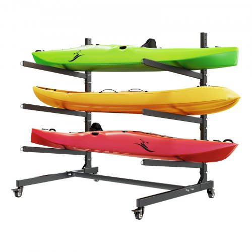 

VEVOR Porta Kayak Autoportante Supporto da Pavimento con Ruote per Kayak 3 Ripiani, Supporto per Deposito Indipendente per Canoa Barche Tavola da Surf SUP, Garage, Spiaggia, Capacità max. 90 kg